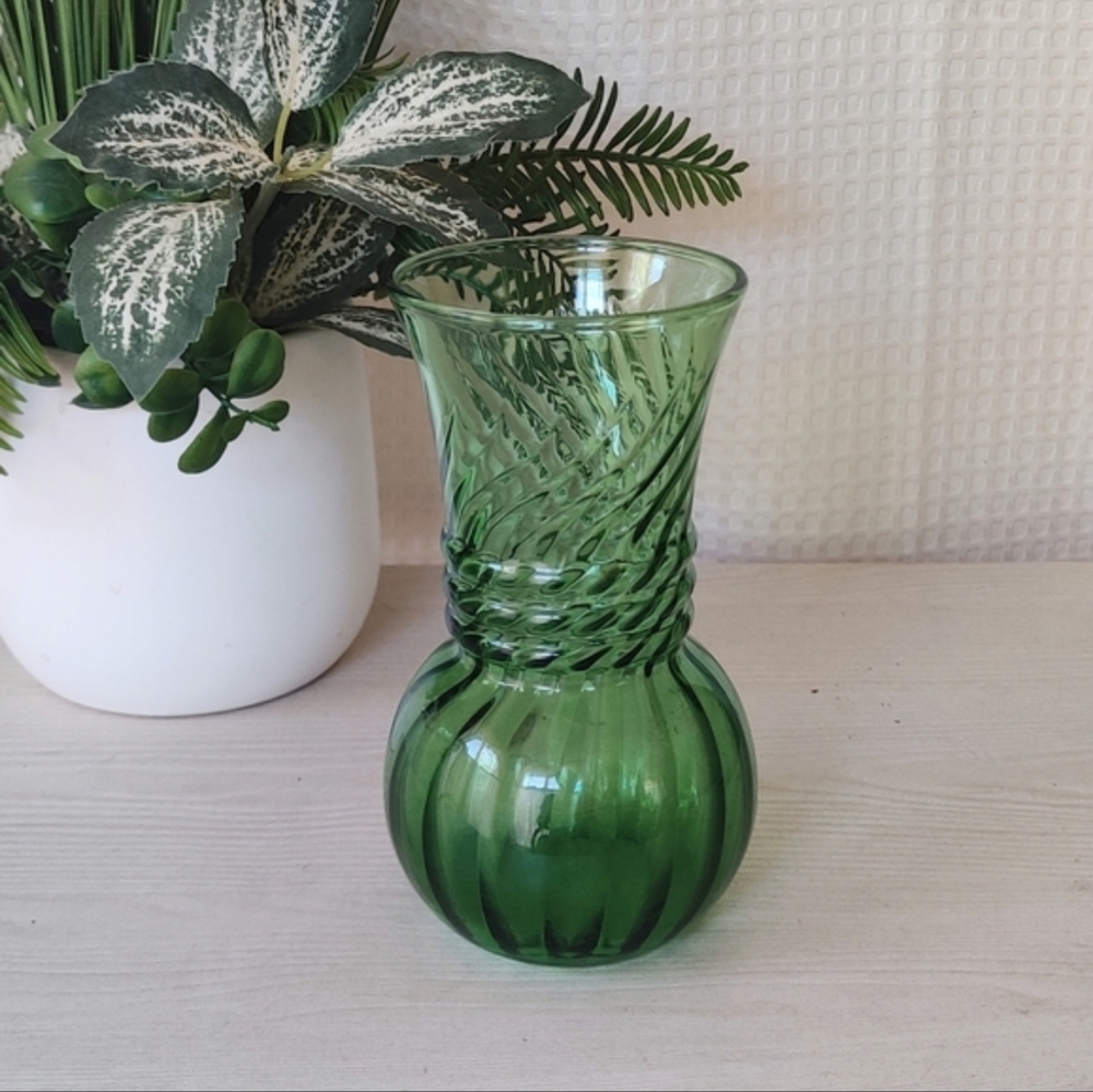 Vintage Small Translucent Green Glass Vase 6.5"